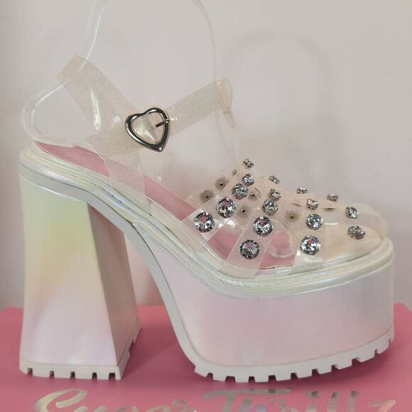 Dolls Kill Jelly Self-Love Club Platform Heels - White Sugar Thrillz Size 9 M - Picture 1 of 10